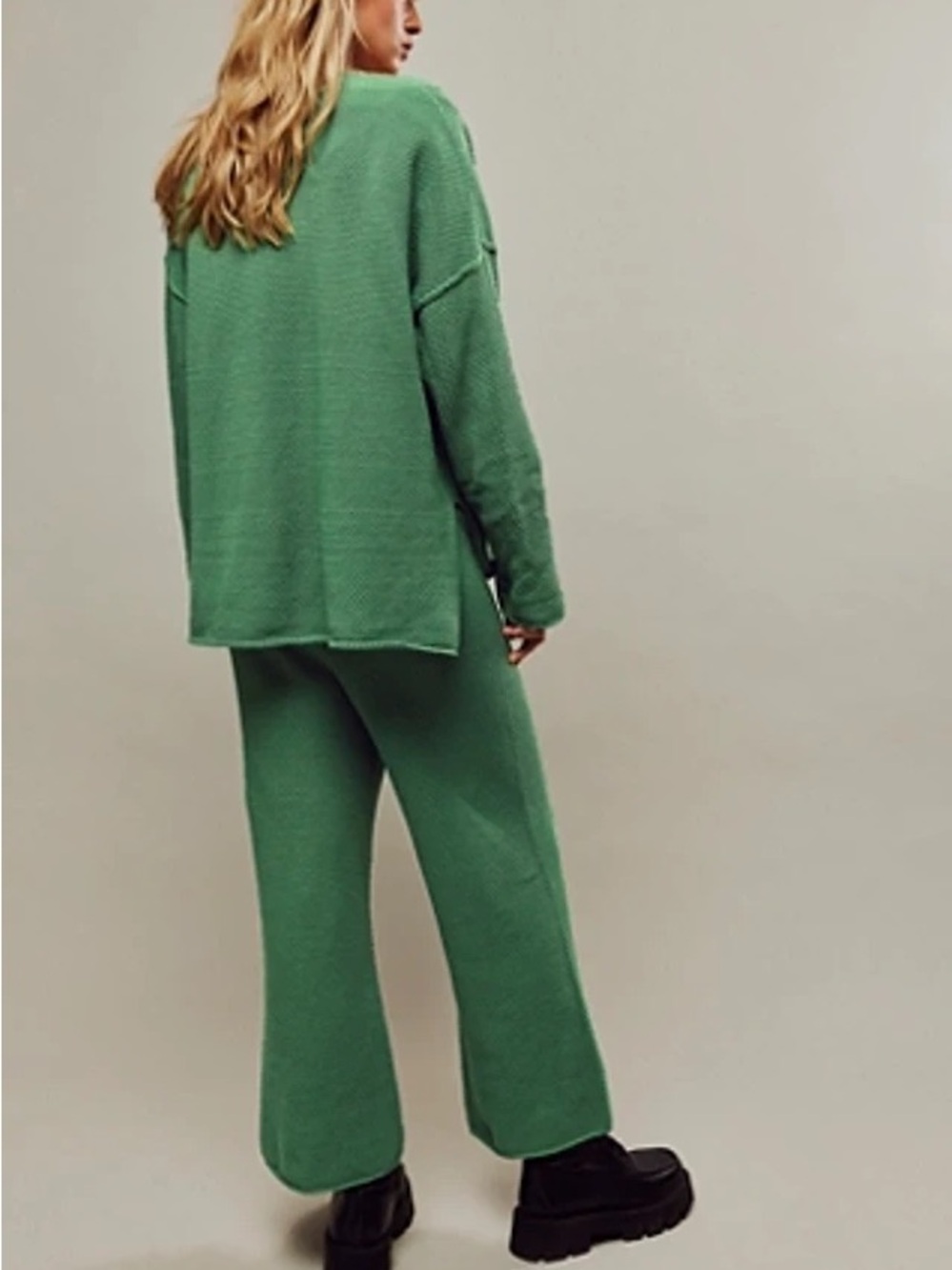 Free People Hailee Knit Sweater Set Pants and Sweater Green - Picture 2 of 7